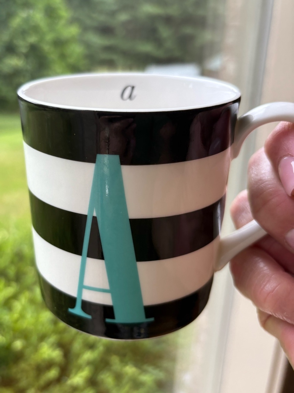 Lenox Kate Spade Lenox Letter “A" Striped Mug Wickford Red Letter Day Turquoise